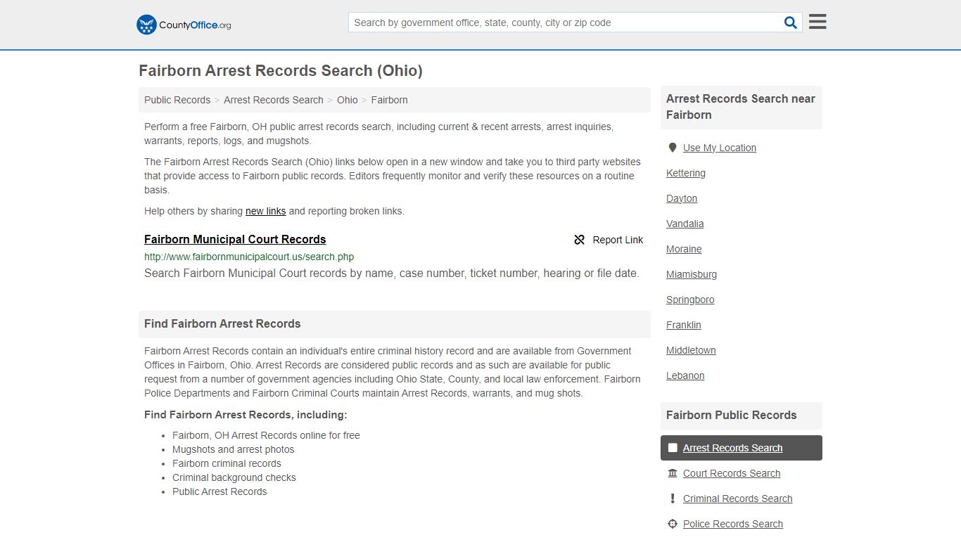 Arrest Records Search - Fairborn, OH (Arrests & Mugshots) - County Office